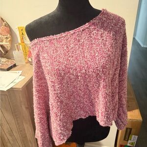 Free People Pink Textured Crew Neck Sweater